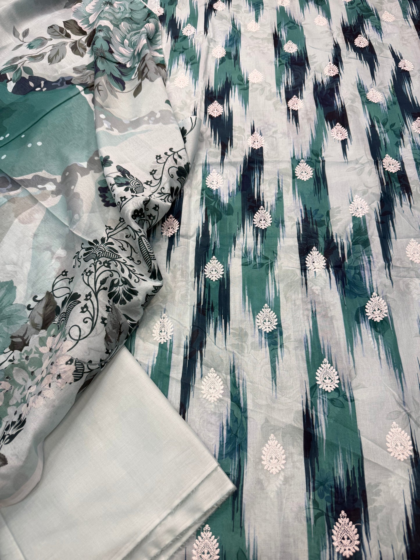 Teal Tide | Unstitched 3-Piece Summer Lawn | IKAT Blossom