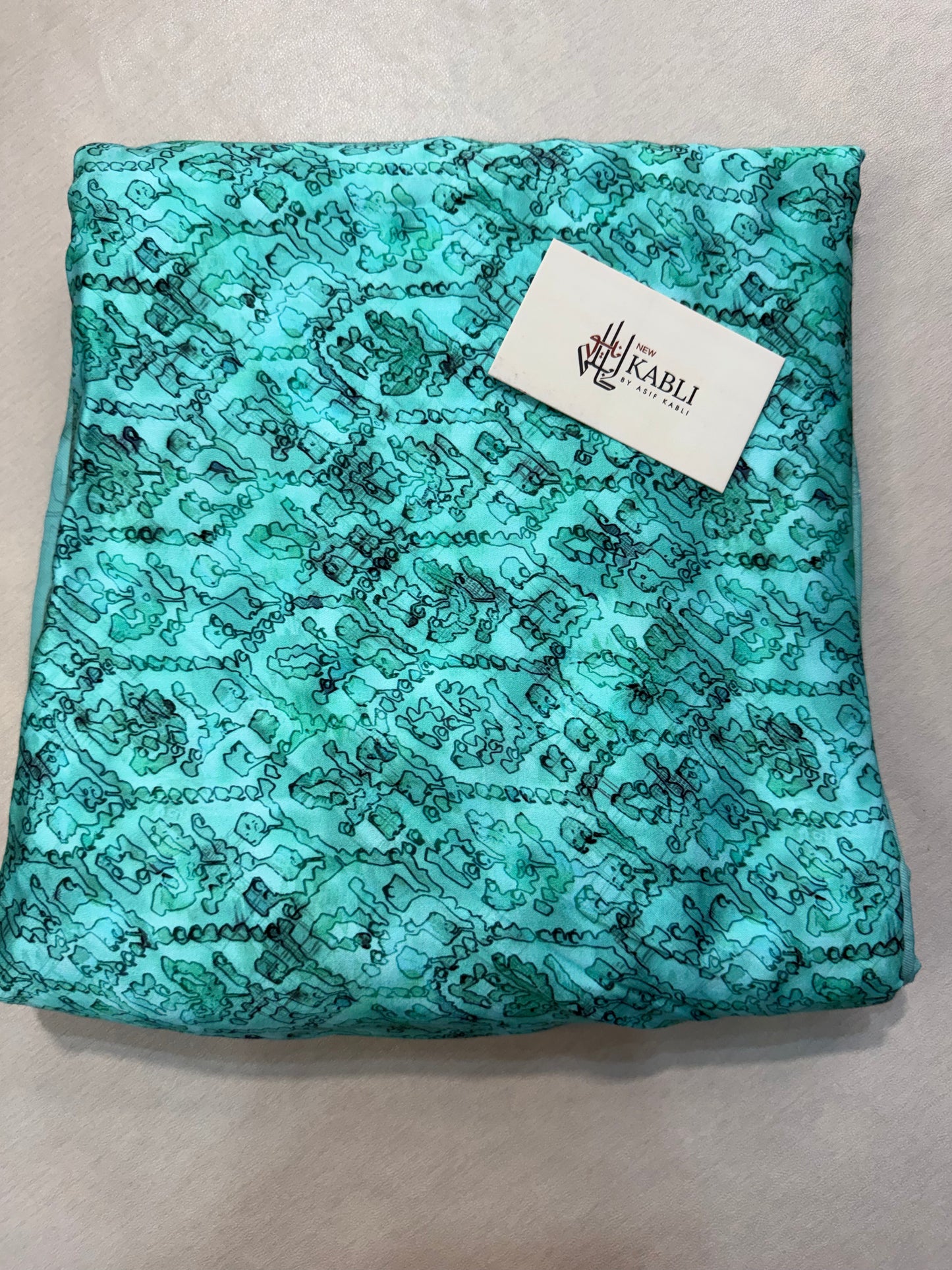Kundan Silk Marina S2 Aqua 3-Piece Allover Suit with Wool Shawl
