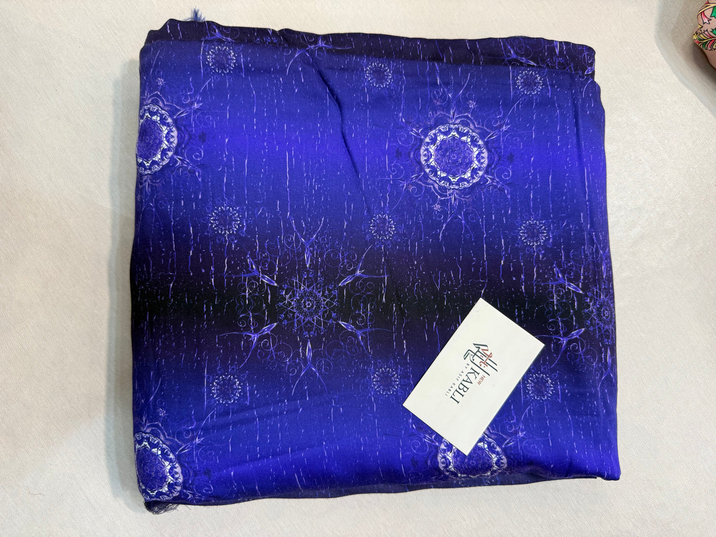 Kundan Silk Marina 5A Royal Blue 3-Piece Allover Suit with Wool Shawl