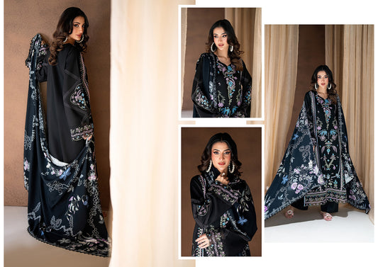 Coral Rangrez - Black Floral