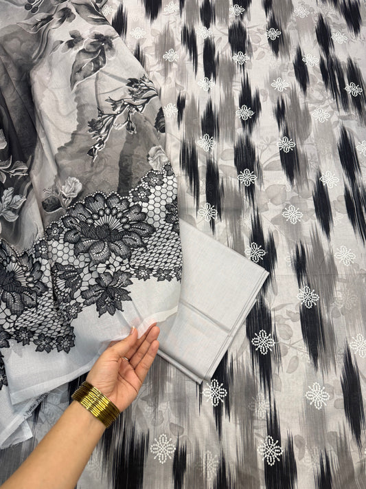 Charcoal Mist | Unstitched 3-Piece Summer Lawn | IKAT Blossom