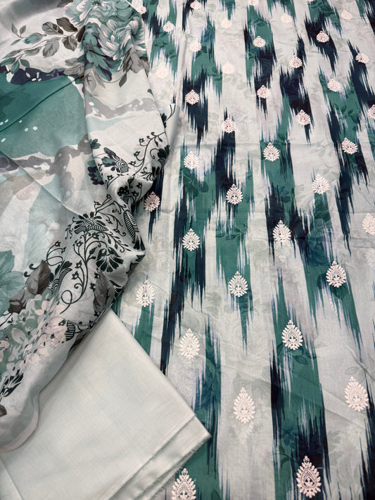 Teal Tide | Unstitched 3-Piece Summer Lawn | IKAT Blossom