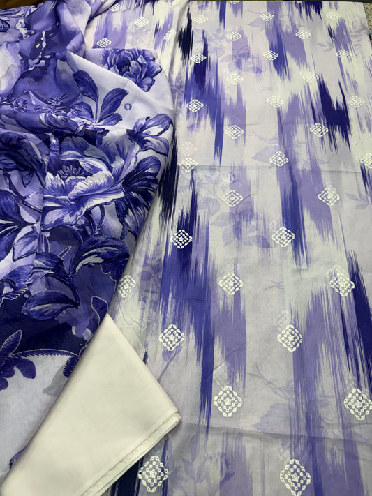 Royal Plum | Unstitched 3-Piece Summer Lawn | IKAT Blossom
