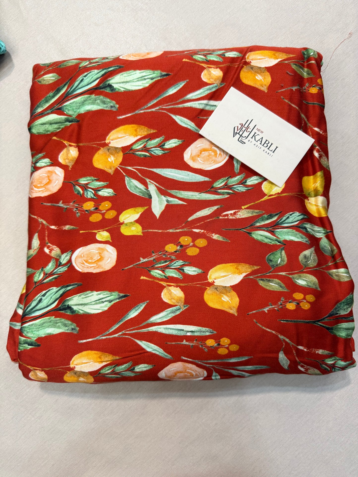 Kundan Silk Marina S3 Rust Red 3-Piece Allover Suit with Wool Shawl