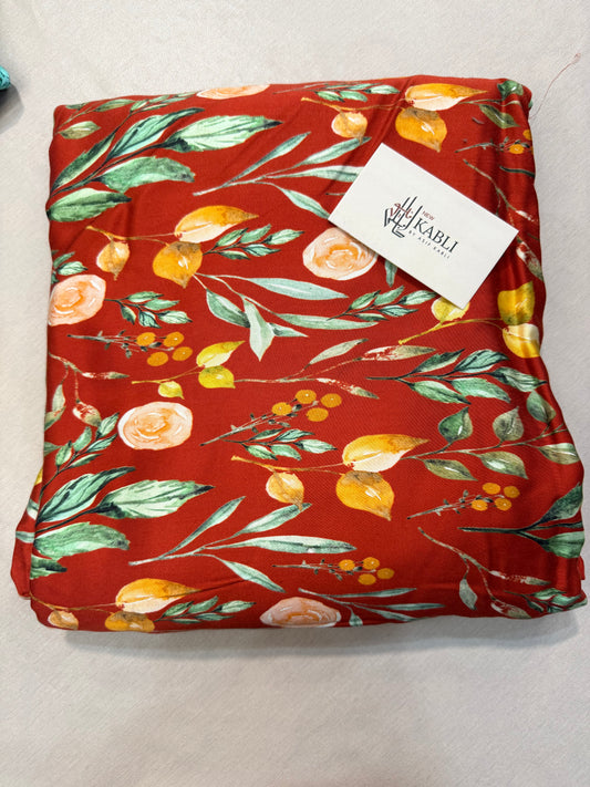 Kundan Silk Marina S3 Rust Red 3-Piece Allover Suit with Wool Shawl